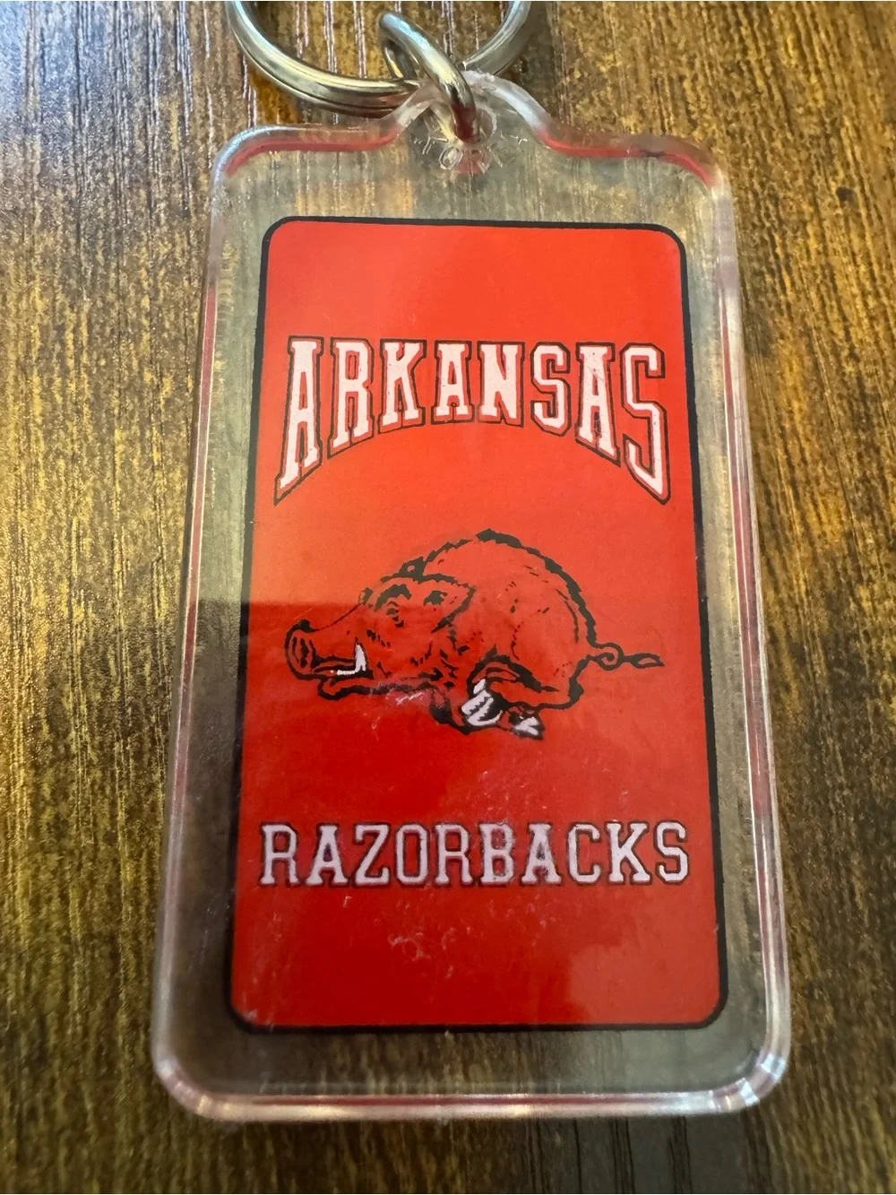 Vintage Arkansas Razorbacks Acrylic Keychain Korea Running Hog Red NCAA College